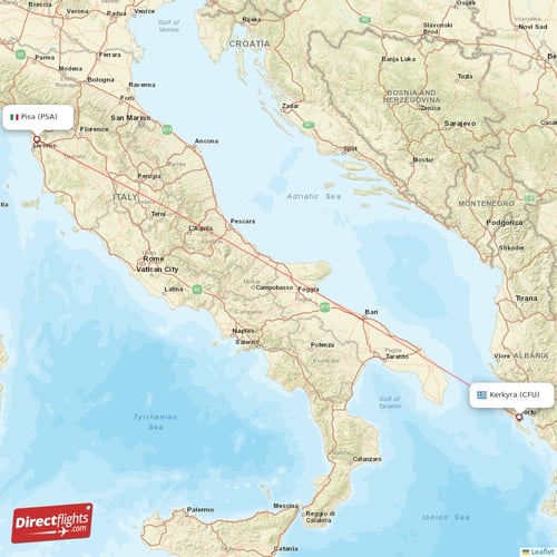 Pisa - Kerkyra direct flight map