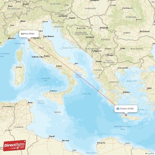 Pisa - Chania direct flight map