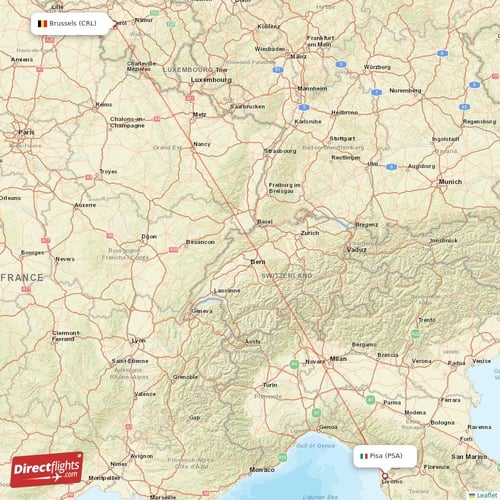 Pisa - Brussels direct flight map
