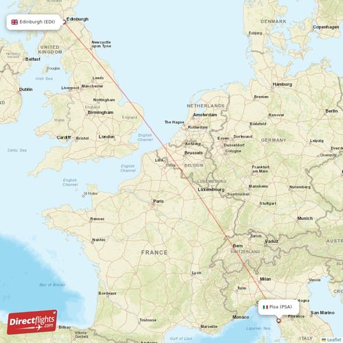 Pisa - Edinburgh direct flight map
