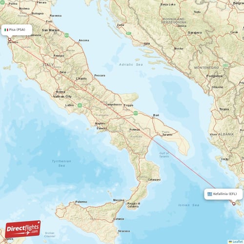 Pisa - Kefallinia direct flight map