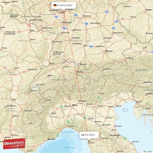 Pisa - Frankfurt direct flight map
