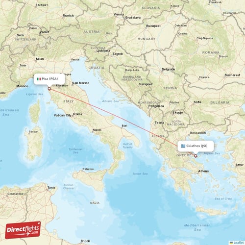 Pisa - Skiathos direct flight map