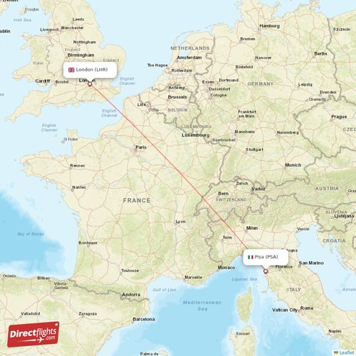 Pisa - London direct flight map