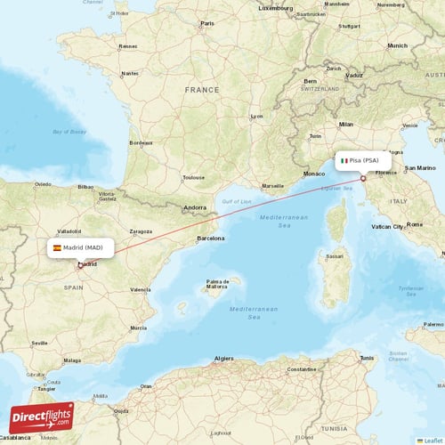 Pisa - Madrid direct flight map