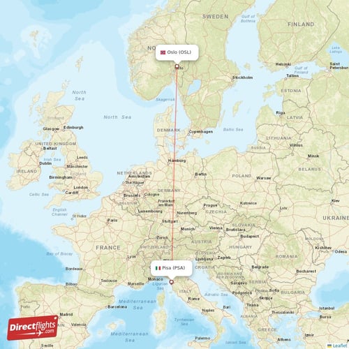 Pisa - Oslo direct flight map