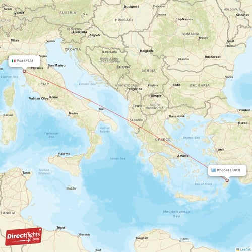 Pisa - Rhodes direct flight map