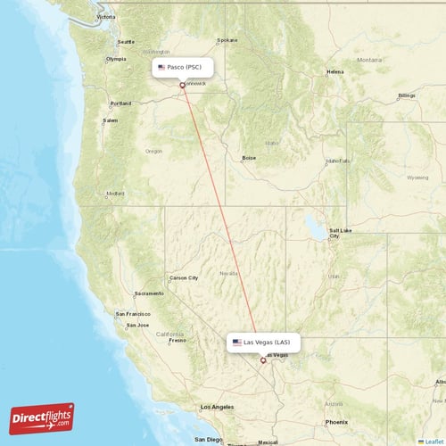 Pasco - Las Vegas direct flight map