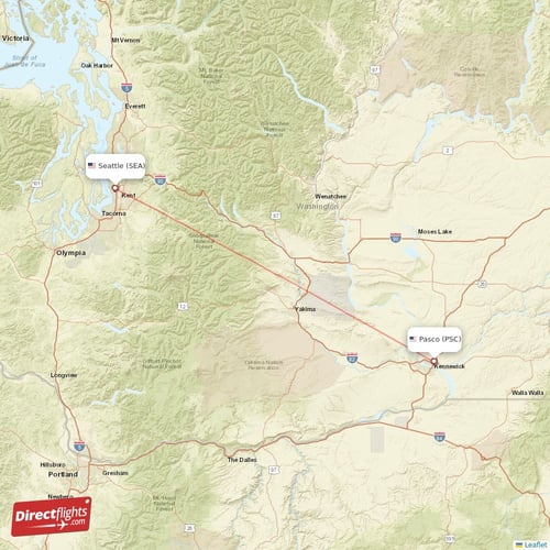 Pasco - Seattle direct flight map