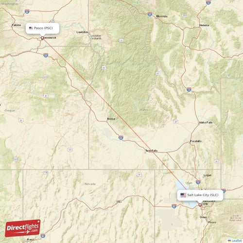 Pasco - Salt Lake City direct flight map