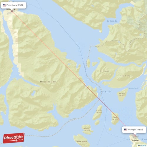Petersburg - Wrangell direct flight map