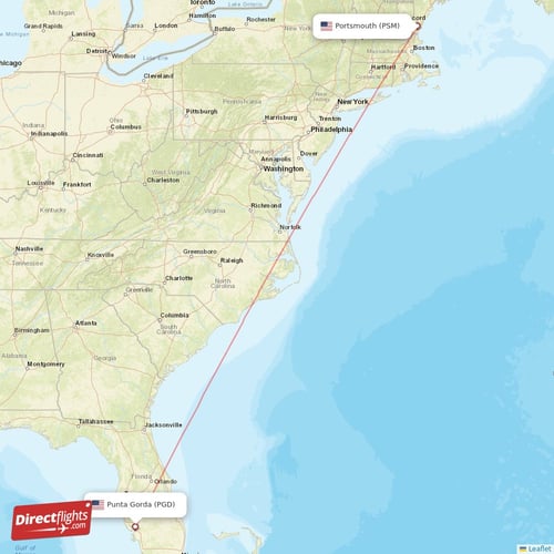Portsmouth - Punta Gorda direct flight map