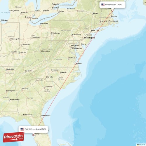 Portsmouth - Saint Petersburg direct flight map