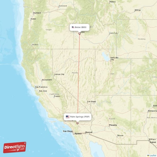 Palm Springs - Boise direct flight map
