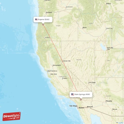 Palm Springs - Eugene direct flight map