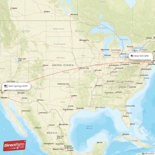 Palm Springs - New York direct flight map