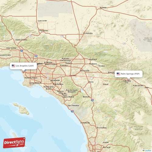 Palm Springs - Los Angeles direct flight map