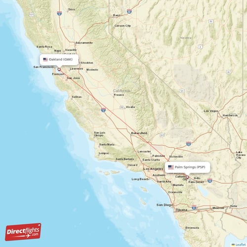 Palm Springs - Oakland direct flight map