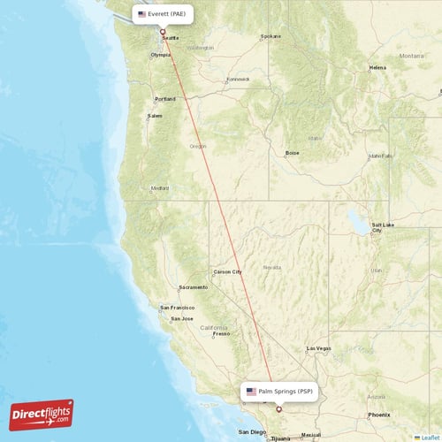 Palm Springs - Everett direct flight map