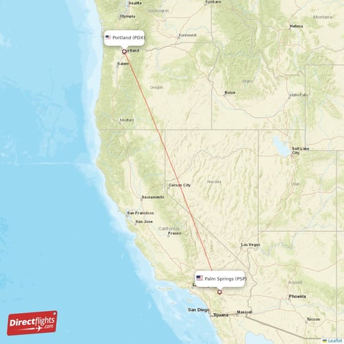 Palm Springs - Portland direct flight map