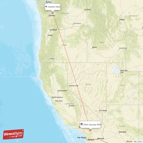Palm Springs - Seattle direct flight map