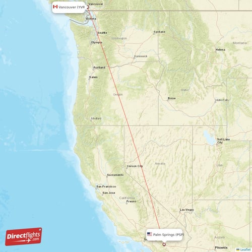Palm Springs - Vancouver direct flight map