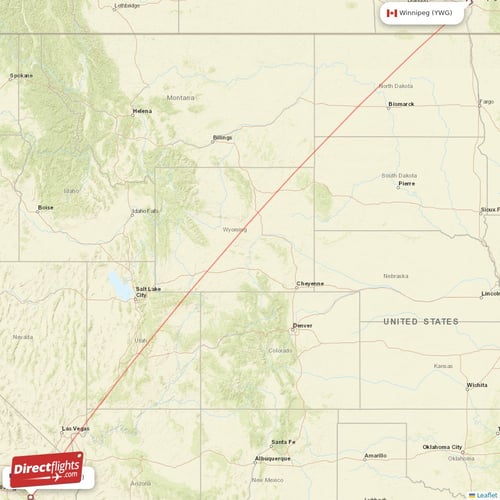 Palm Springs - Winnipeg direct flight map