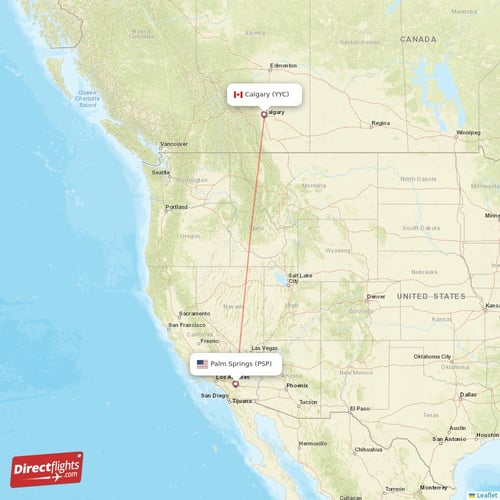 Palm Springs - Calgary direct flight map