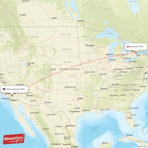 Palm Springs - Toronto direct flight map