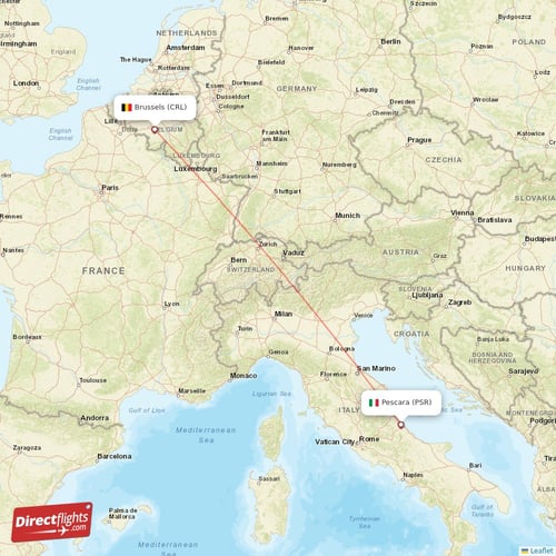 Pescara - Brussels direct flight map