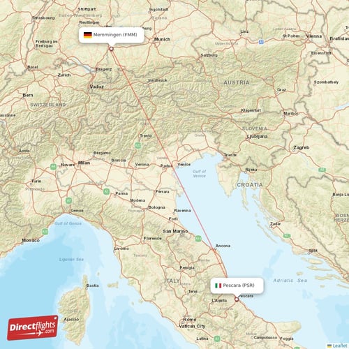 Pescara - Memmingen direct flight map
