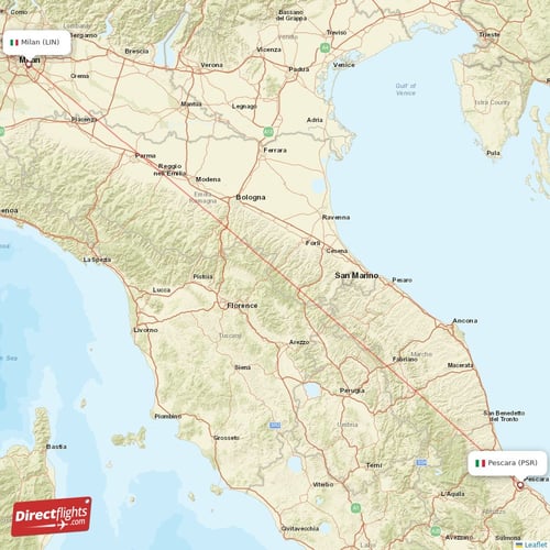 Pescara - Milan direct flight map