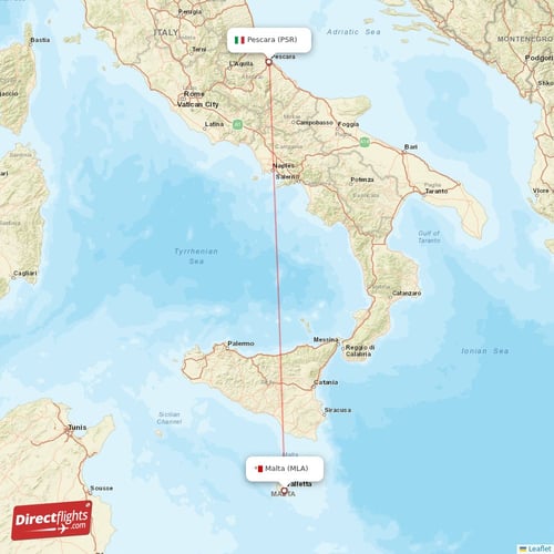 Pescara - Malta direct flight map