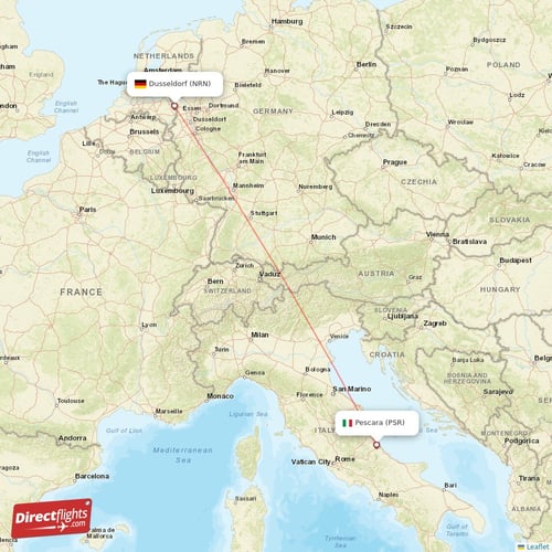Pescara - Dusseldorf direct flight map