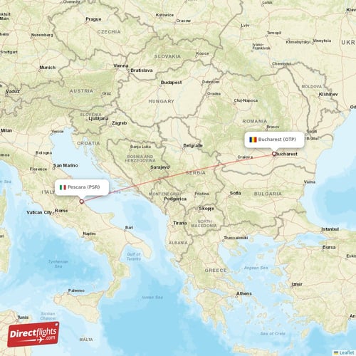 Pescara - Bucharest direct flight map