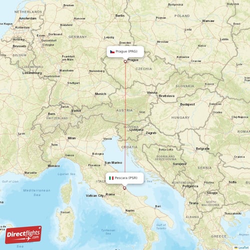 Pescara - Prague direct flight map