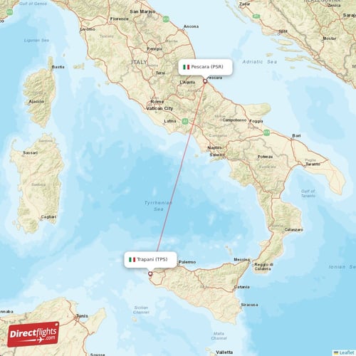 Pescara - Trapani direct flight map