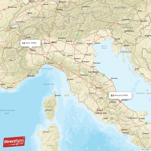 Pescara - Turin direct flight map
