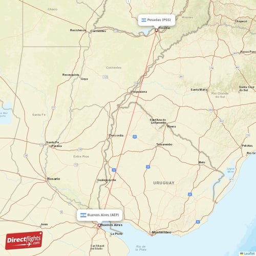 Posadas - Buenos Aires direct flight map