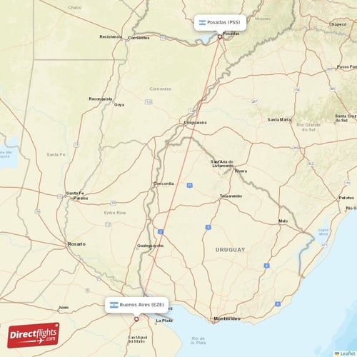 Posadas - Buenos Aires direct flight map