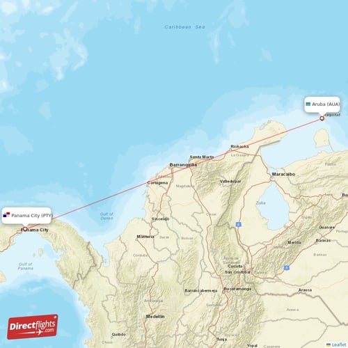 Panama City - Aruba direct flight map