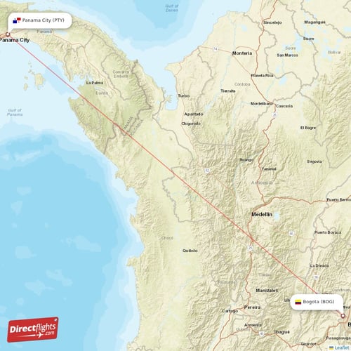 Panama City - Bogota direct flight map