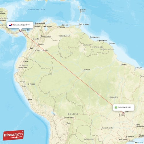 Panama City - Brasilia direct flight map