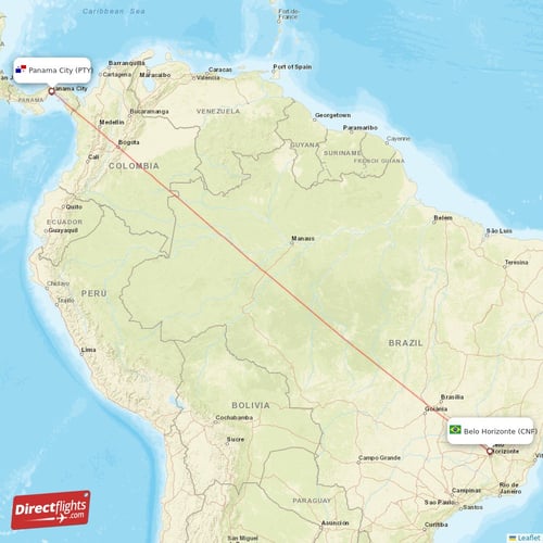 Panama City - Belo Horizonte direct flight map