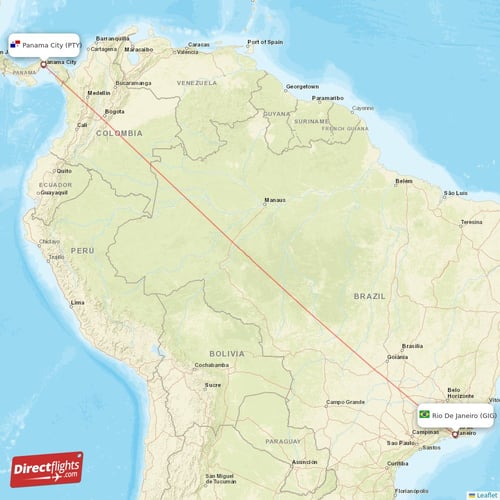 Panama City - Rio De Janeiro direct flight map