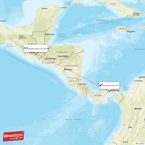 Panama City - Guatemala City direct flight map