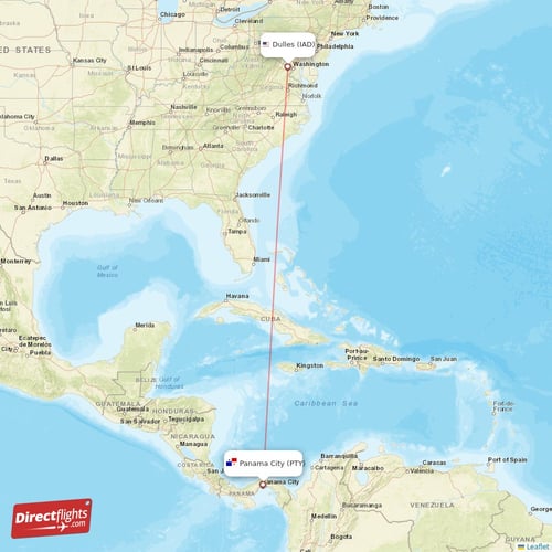 Panama City - Dulles direct flight map