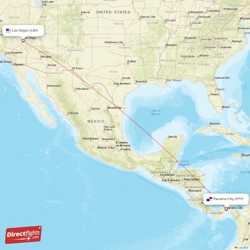 Panama City - Las Vegas direct flight map