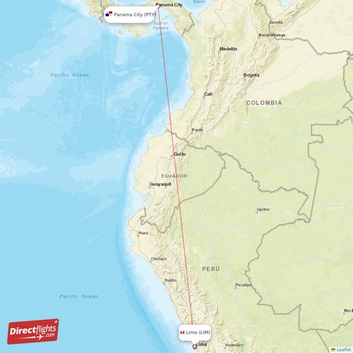 Panama City - Lima direct flight map