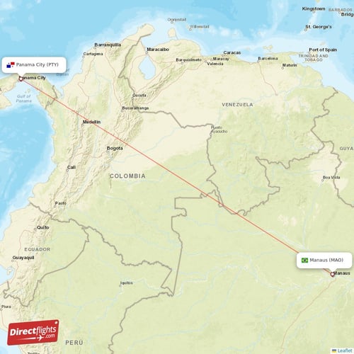Panama City - Manaus direct flight map